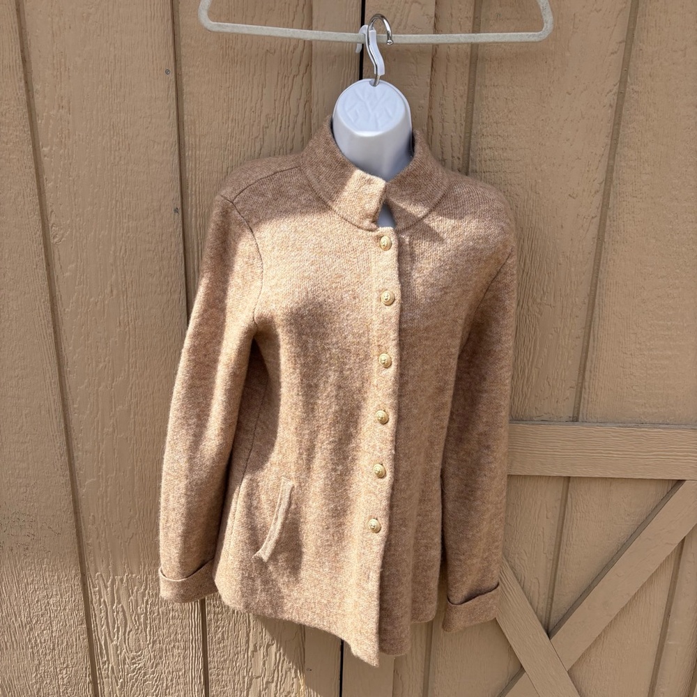 Adrienne Vittadini Tan Brown Button-Front Wool Cardigan